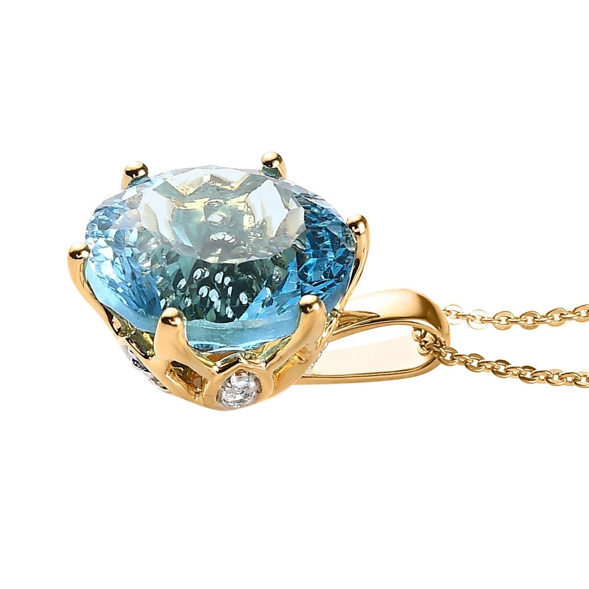 Millennium Cut Sky Blue Topaz and White Zircon 9.30 ctw Pendant Necklace 20 Inches in Vermeil Yellow Gold Over Sterling Silver image number 3