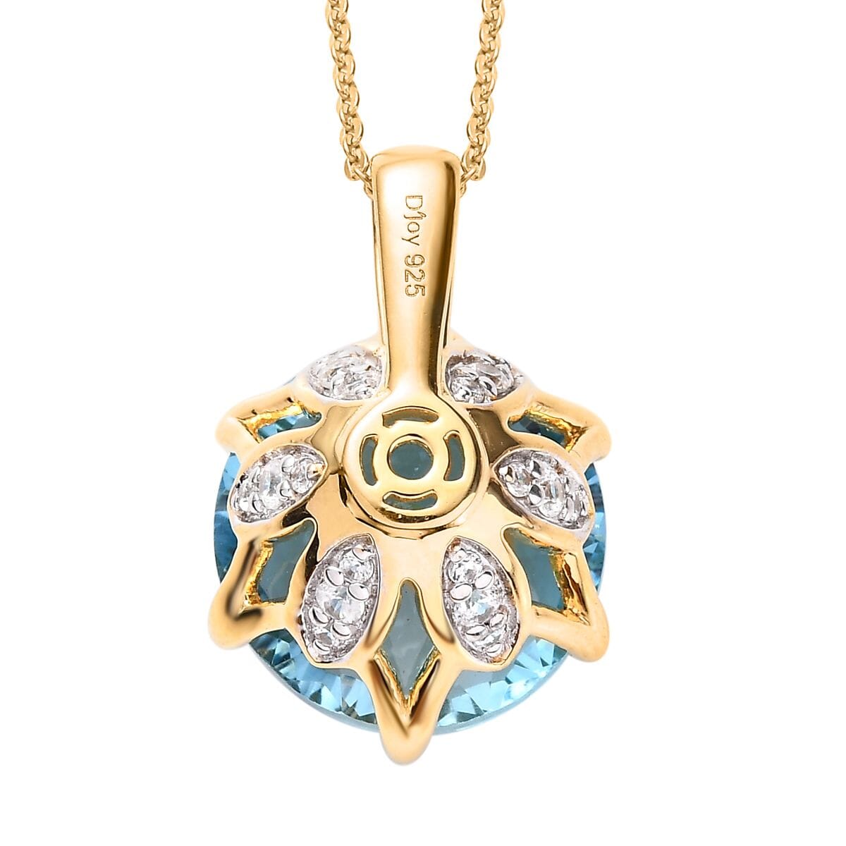 Millennium Cut Sky Blue Topaz and White Zircon 9.30 ctw Pendant Necklace 20 Inches in Vermeil Yellow Gold Over Sterling Silver image number 4