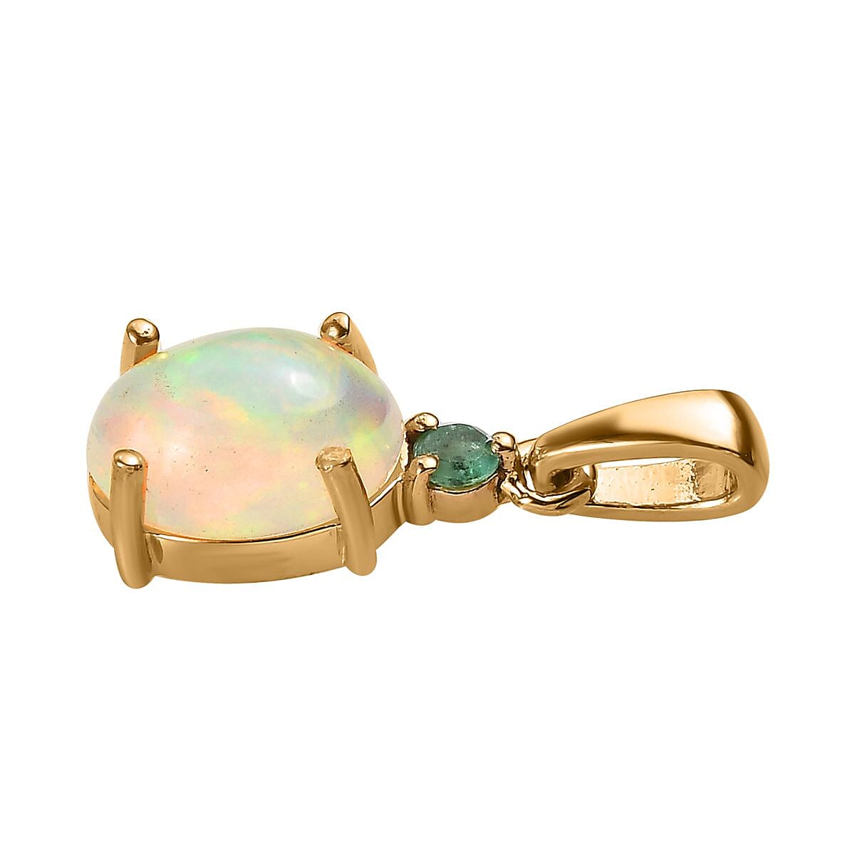 Ethiopian Welo Opal, Emerald Ring (Size 7.0) and Pendant without Chain in Vermeil Yellow Gold Over Sterling Silver 2.40 ctw image number 7