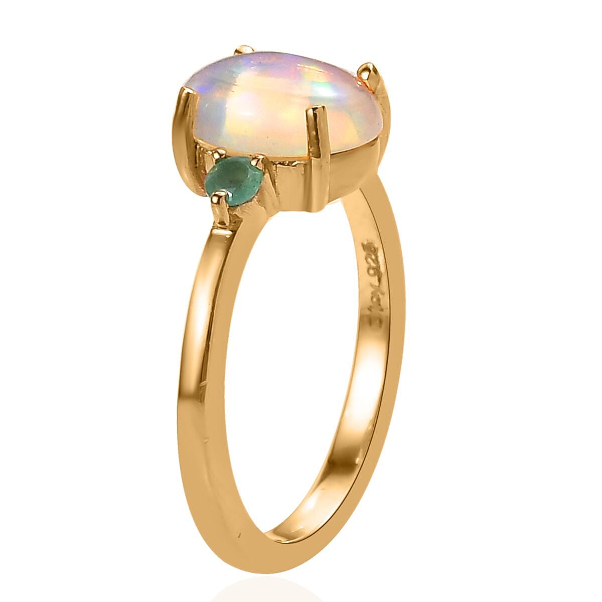 Ethiopian Welo Opal, Emerald Ring (Size 8.0) and Pendant without Chain in Vermeil Yellow Gold Over Sterling Silver 2.40 ctw image number 4