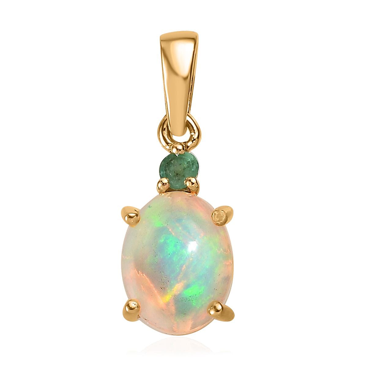 Ethiopian Welo Opal, Emerald Ring (Size 8.0) and Pendant without Chain in Vermeil Yellow Gold Over Sterling Silver 2.40 ctw image number 6