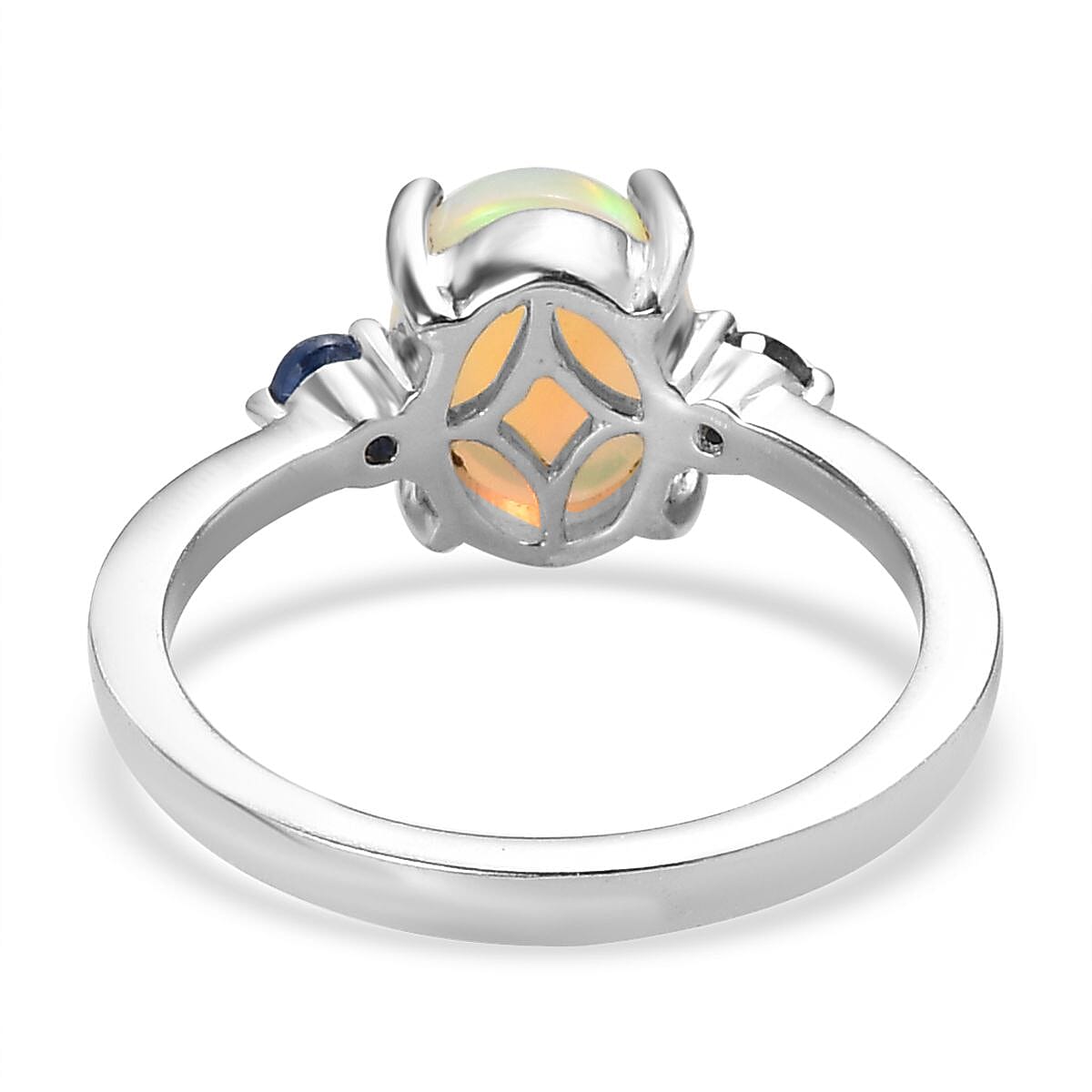 Ethiopian Welo Opal, Ceylon Sapphire Ring (Size 5.0) and Pendant in Platinum Over Sterling Silver 2.40 ctw image number 4