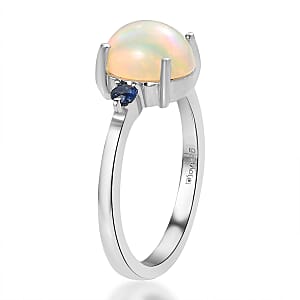 Ethiopian Welo Opal, Ceylon Sapphire Ring (Size 8.0) and Pendant in Platinum Over Sterling Silver 2.40 ctw