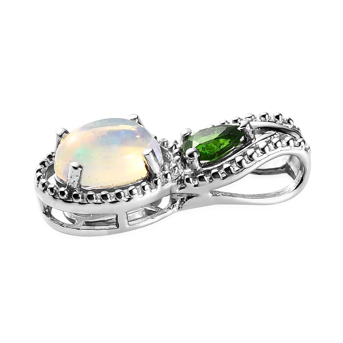 Premium Ethiopian Welo Opal and Chrome Diopside J-Hoop Earrings, Ring (Size 8.0) and Pendant in Platinum Over Sterling Silver 2.90 ctw image number 5