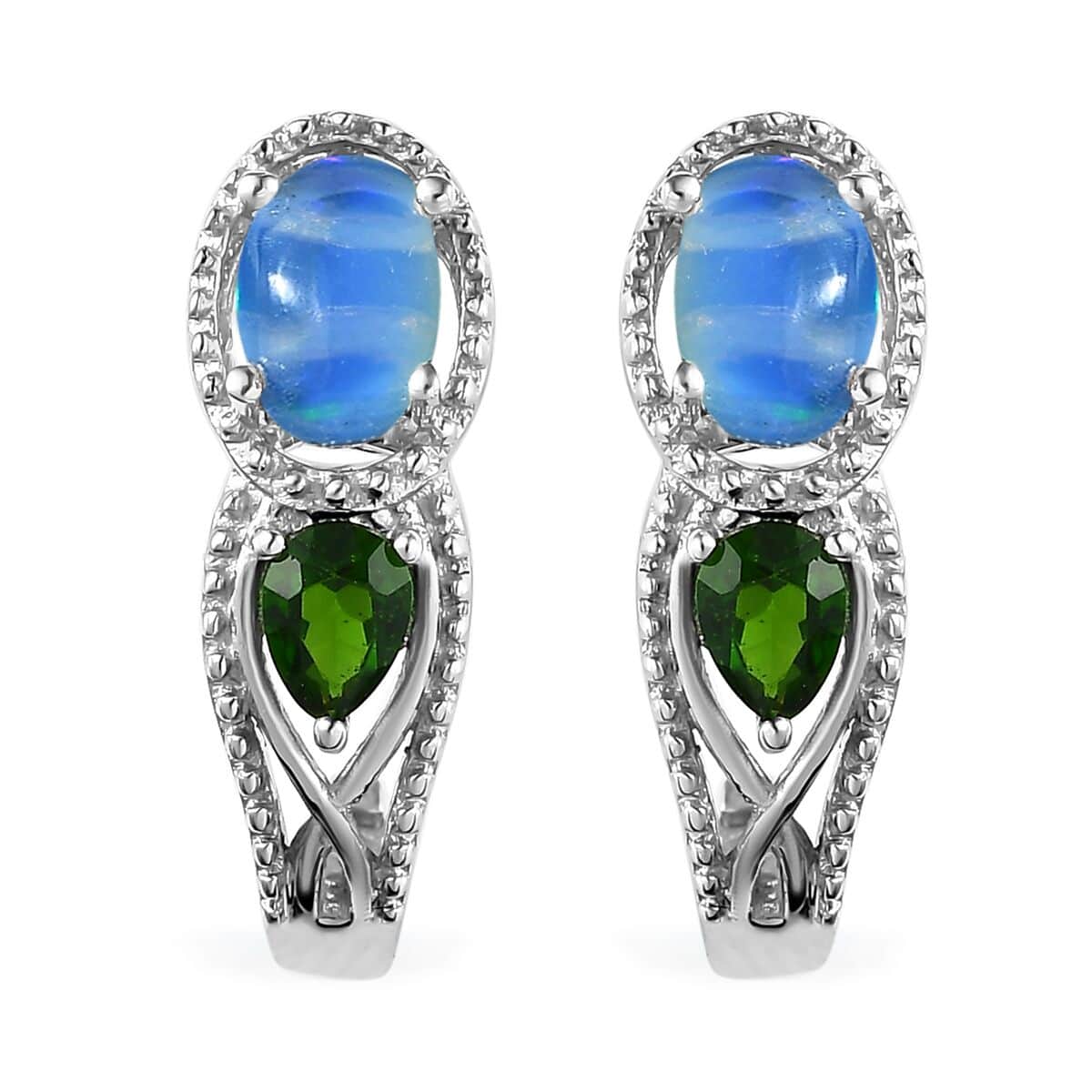 Premium Ethiopian Welo Opal and Chrome Diopside J-Hoop Earrings, Ring (Size 8.0) and Pendant in Platinum Over Sterling Silver 2.90 ctw image number 6