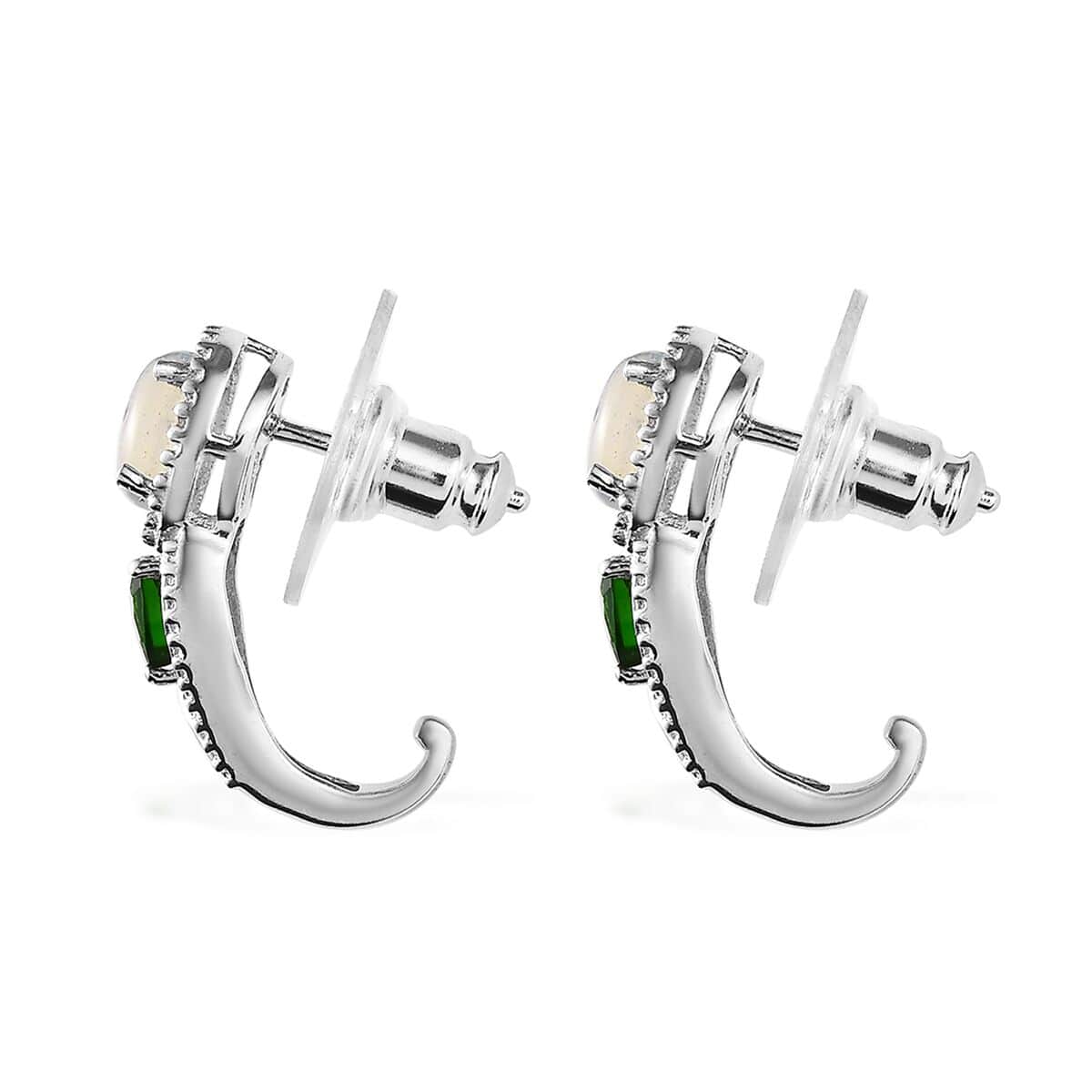 Premium Ethiopian Welo Opal and Chrome Diopside J-Hoop Earrings, Ring (Size 8.0) and Pendant in Platinum Over Sterling Silver 2.90 ctw image number 7