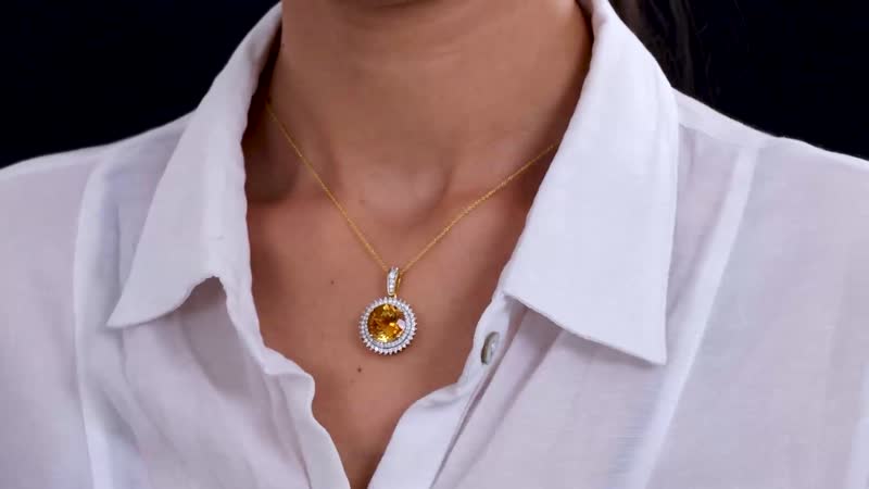 Serra Gaucha Citrine and Moissanite Halo Pendant Necklace 20 Inches in Vermeil Yellow Gold Over Sterling Silver 9.00 ctw