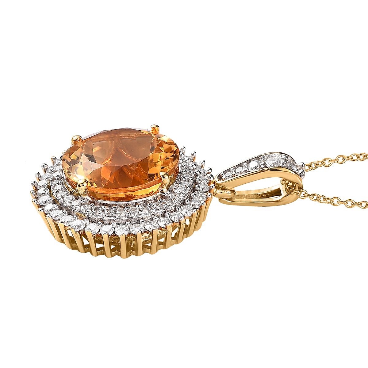 Serra Gaucha Citrine and Moissanite Halo Pendant Necklace 20 Inches in Vermeil Yellow Gold Over Sterling Silver 9.00 ctw image number 3