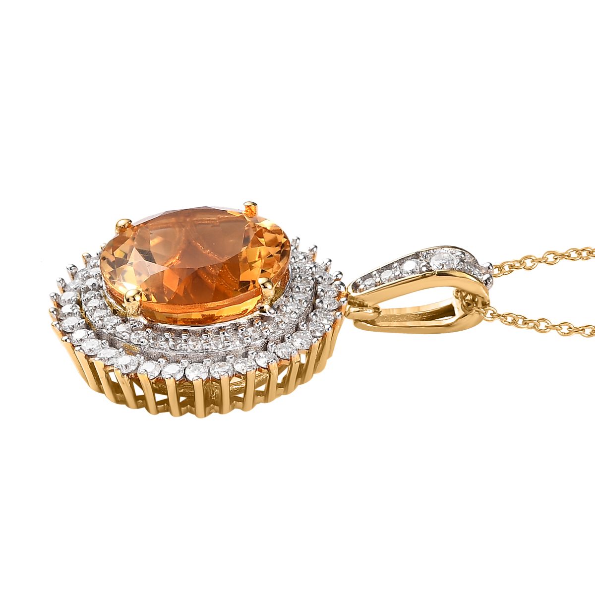 Serra Gaucha Citrine and Moissanite Halo Pendant Necklace 20 Inches in Vermeil Yellow Gold Over Sterling Silver 9.00 ctw