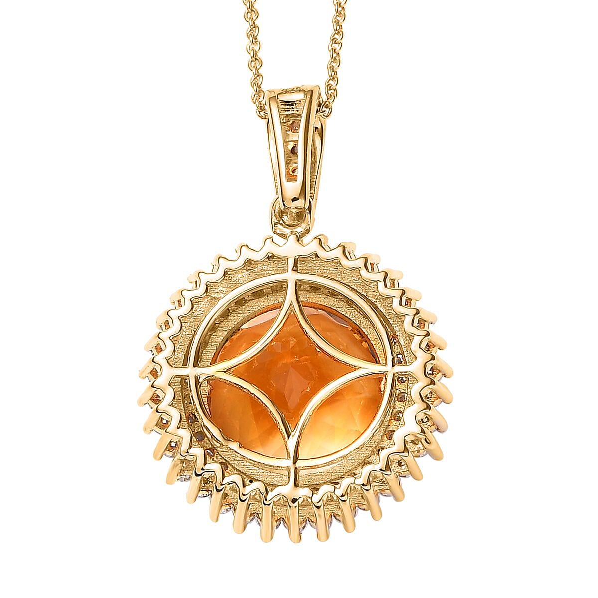 Serra Gaucha Citrine and Moissanite Halo Pendant Necklace 20 Inches in Vermeil Yellow Gold Over Sterling Silver 9.00 ctw image number 4