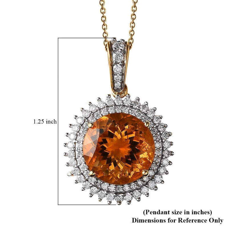 Serra Gaucha Citrine and Moissanite Halo Pendant Necklace 20 Inches in Vermeil Yellow Gold Over Sterling Silver 9.00 ctw