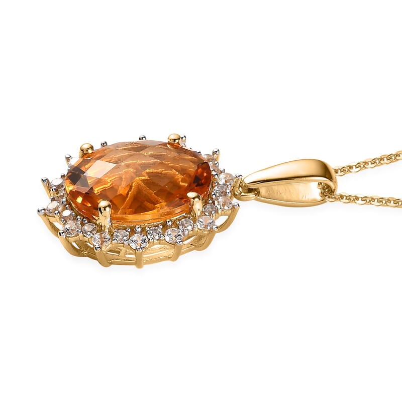 Serra Gaucha Citrine and White Zircon Pendant Necklace 20 Inches in Vermeil Yellow Gold Over Sterling Silver 9.80 ctw