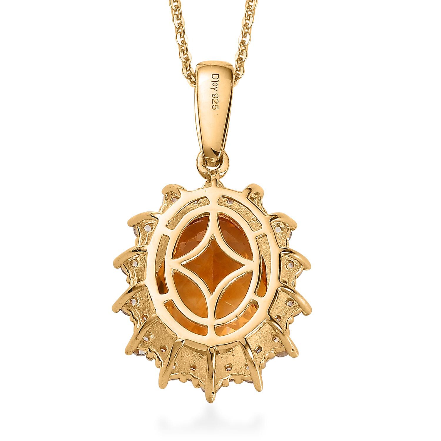 Serra Gaucha Citrine and White Zircon Pendant Necklace 20 Inches in Vermeil Yellow Gold Over Sterling Silver 9.80 ctw