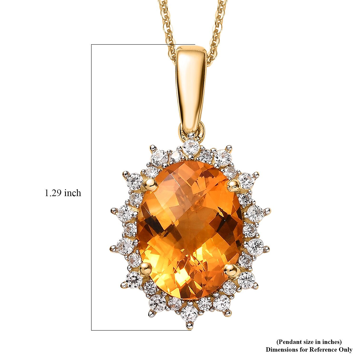 Serra Gaucha Citrine and White Zircon Pendant Necklace 20 Inches in Vermeil Yellow Gold Over Sterling Silver 9.80 ctw