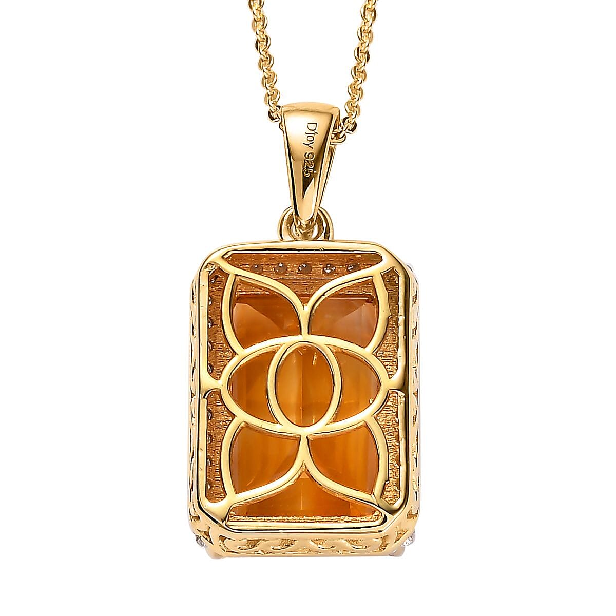 Serra Gaucha Citrine and Moissanite Pendant Necklace 20 Inches in Vermeil Yellow Gold Over Sterling Silver 8.40 ctw