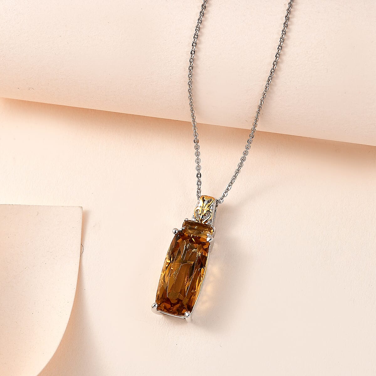 Brazilian Citrine Pendant Necklace 20 Inches in Vermeil YG and Platinum Over Sterling Silver 7.50 ctw image number 1