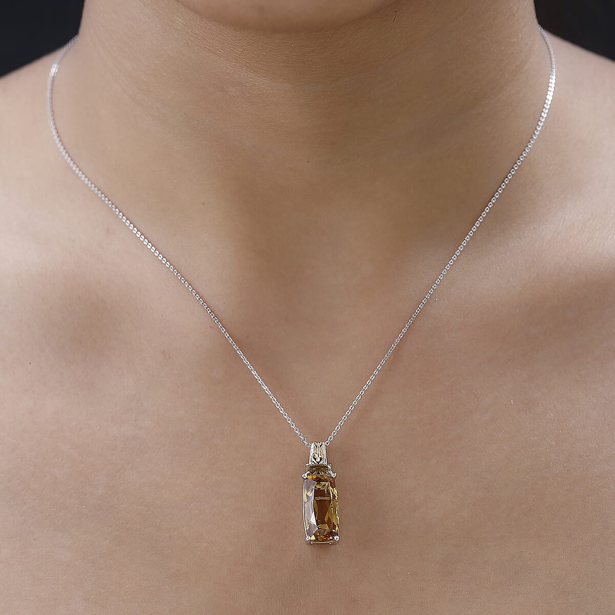 Brazilian Citrine Pendant Necklace 20 Inches in Vermeil YG and Platinum Over Sterling Silver 7.50 ctw image number 2