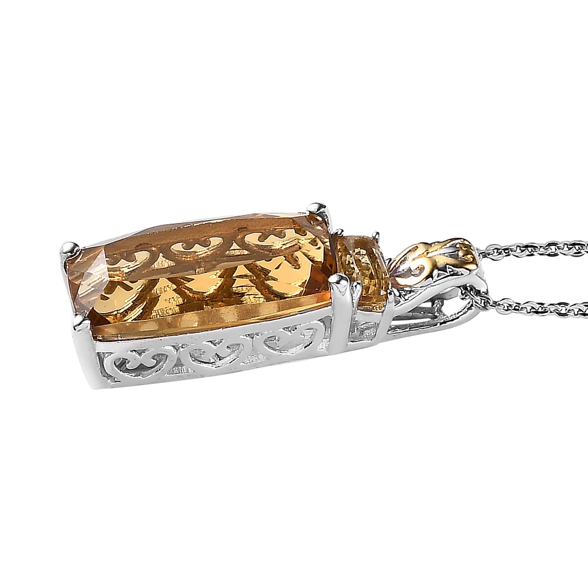 Brazilian Citrine Pendant Necklace 20 Inches in Vermeil YG and Platinum Over Sterling Silver 7.50 ctw image number 3