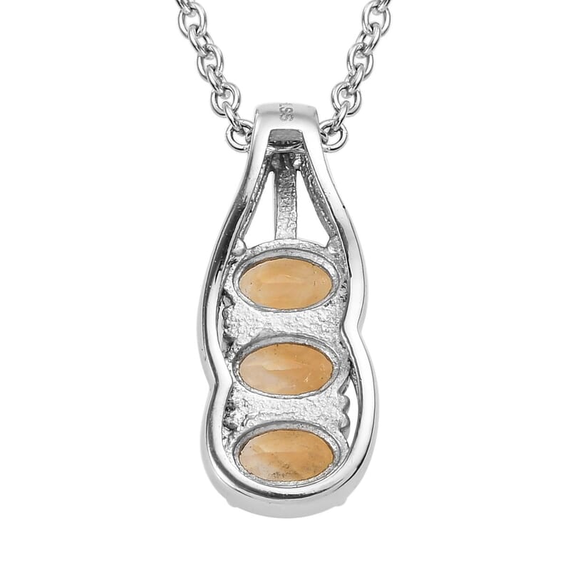 Brazilian Citrine 2.70 ctw 3 Stone Ring (Size 5.0) and Pendant Necklace 20 Inches in Stainless Steel