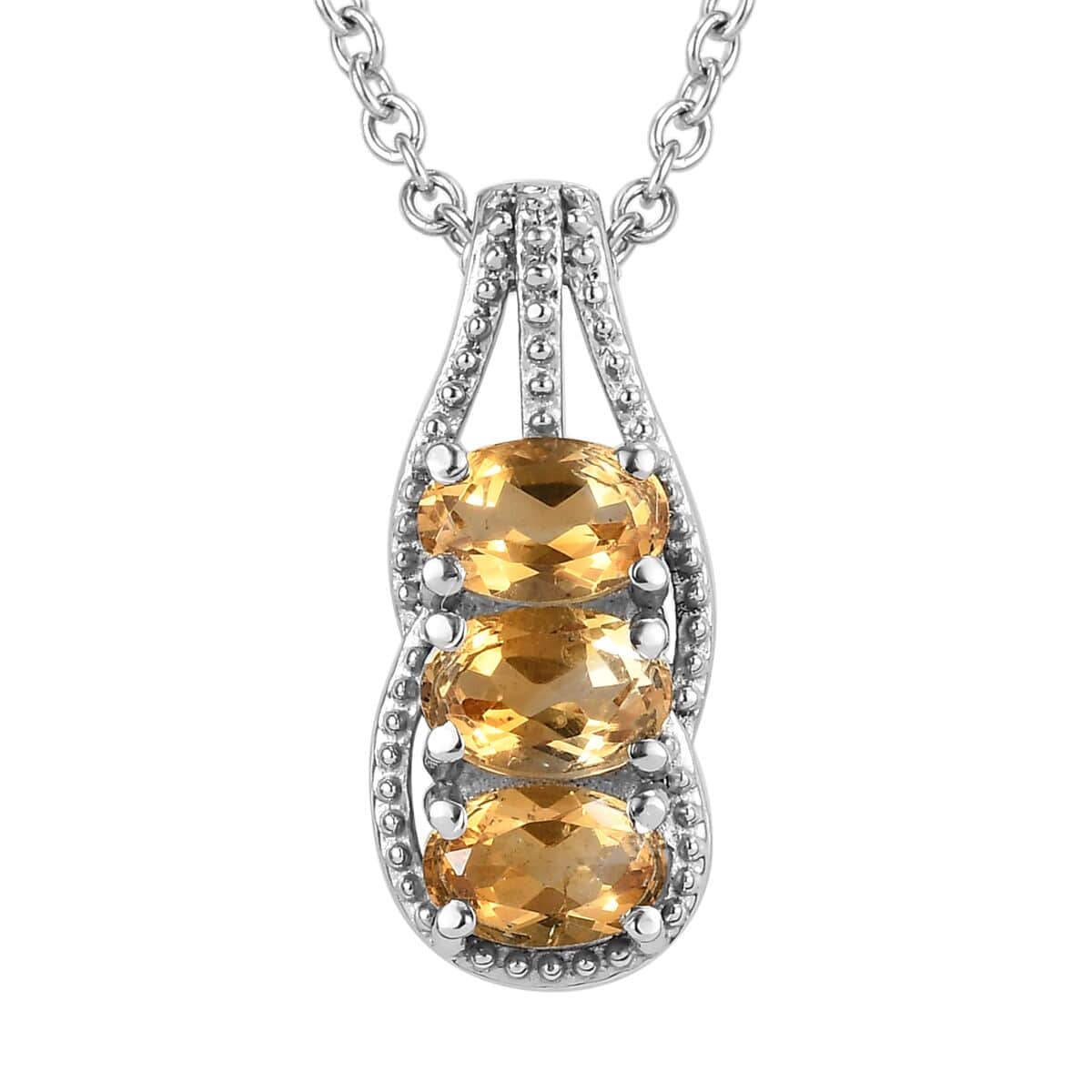 Brazilian Citrine 2.70 ctw 3 Stone Ring (Size 6.0) and Pendant Necklace 20 Inches in Stainless Steel image number 6