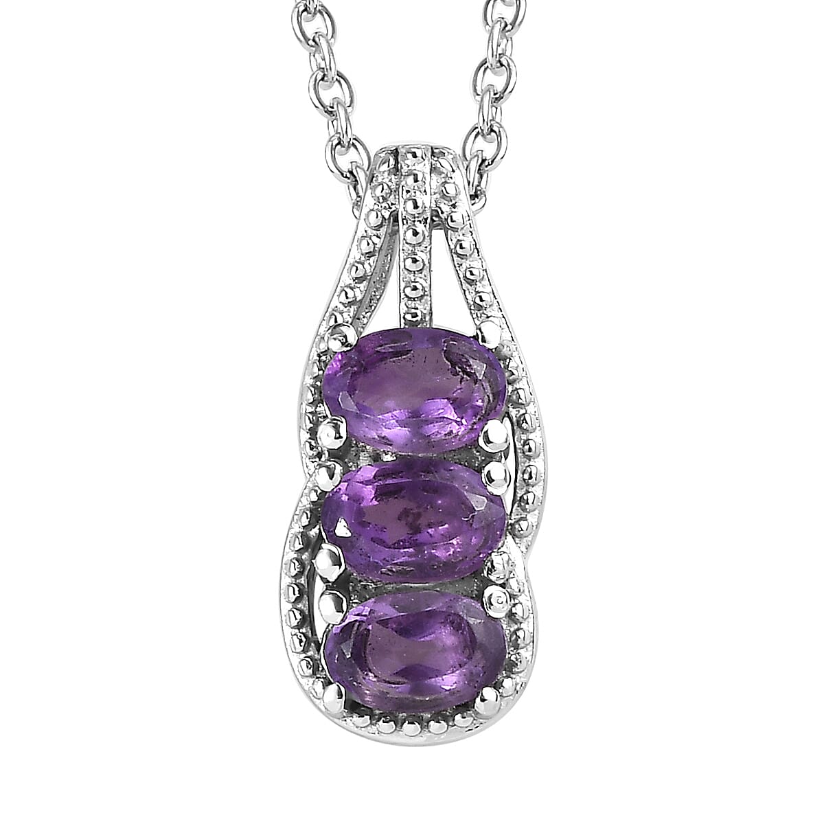 Amethyst 2.75 ctw 3 Stone Ring Size 6 and Pendant Necklace 20 Inches in Stainless Steel image number 7