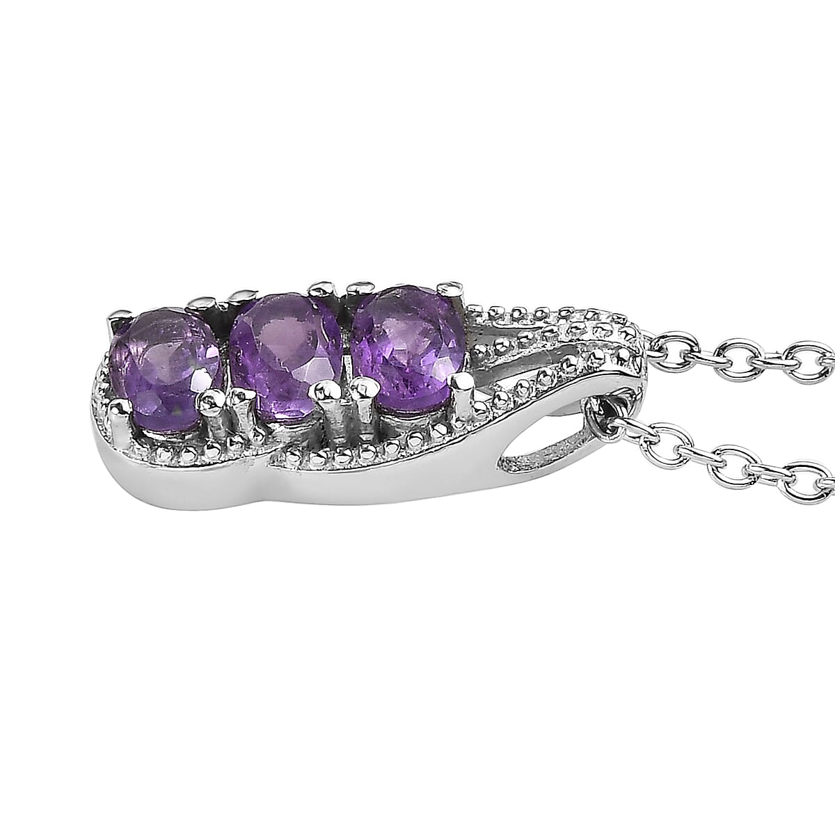 Amethyst 2.75 ctw 3 Stone Ring Size 6 and Pendant Necklace 20 Inches in Stainless Steel image number 8