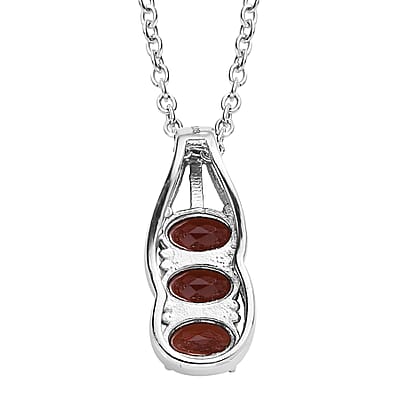 Mozambique Garnet 2.75 ctw 3 Stone Ring Size 9 and Pendant Necklace 20 Inches in Stainless Steel