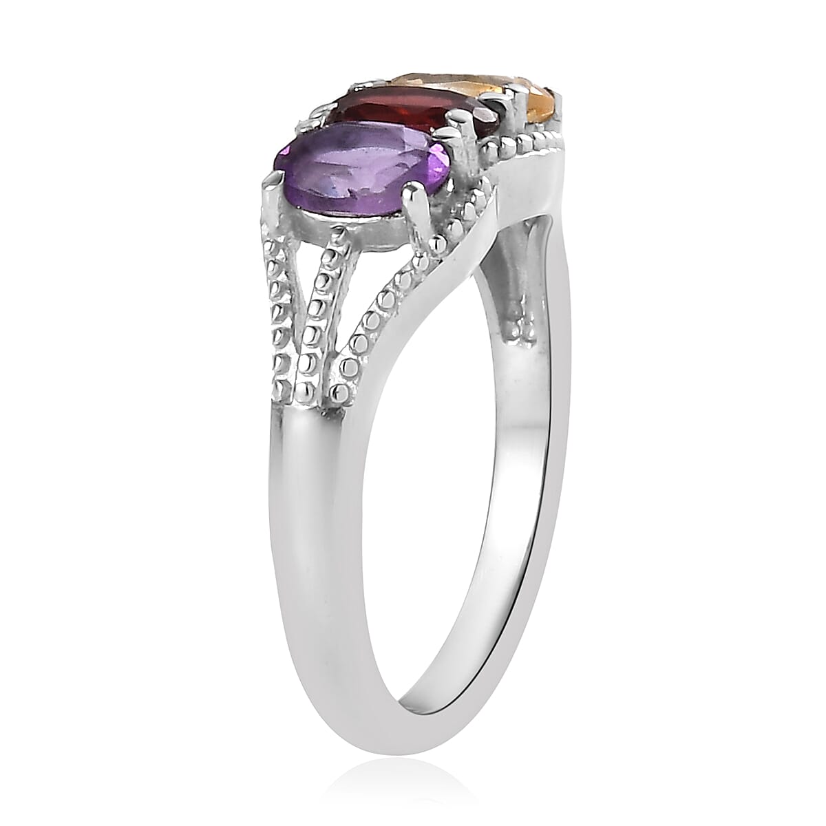 Multi Gemstone 3 Stone Ring (Size 5) and Pendant Necklace 20 Inches in Stainless Steel 2.85 ctw image number 4