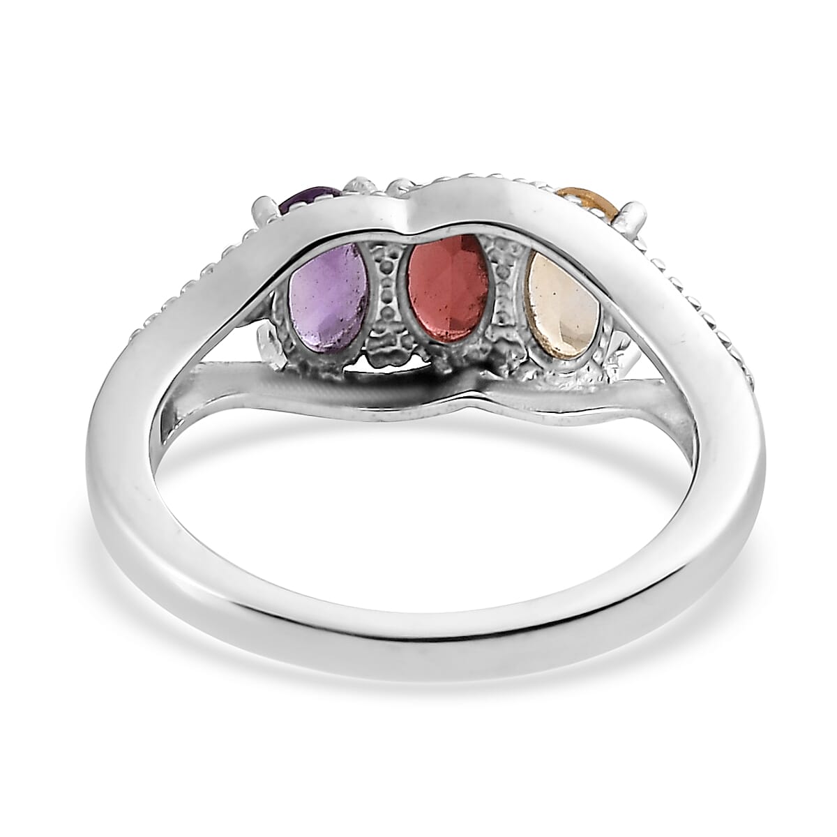 Multi Gemstone 3 Stone Ring (Size 5) and Pendant Necklace 20 Inches in Stainless Steel 2.85 ctw image number 5