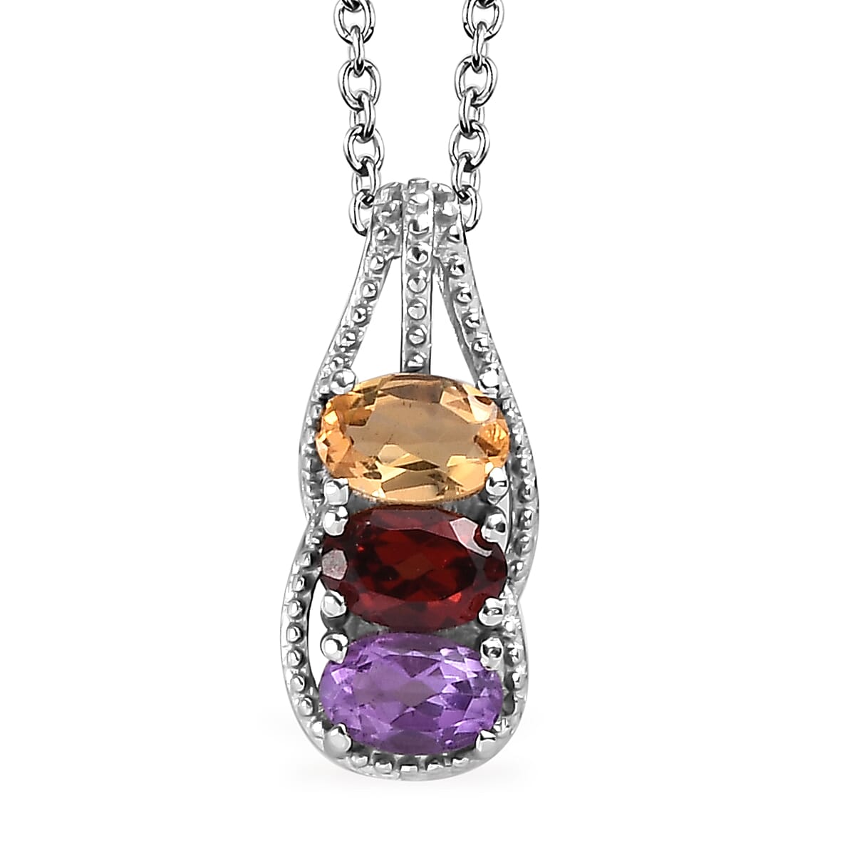 Multi Gemstone 3 Stone Ring (Size 5) and Pendant Necklace 20 Inches in Stainless Steel 2.85 ctw image number 6