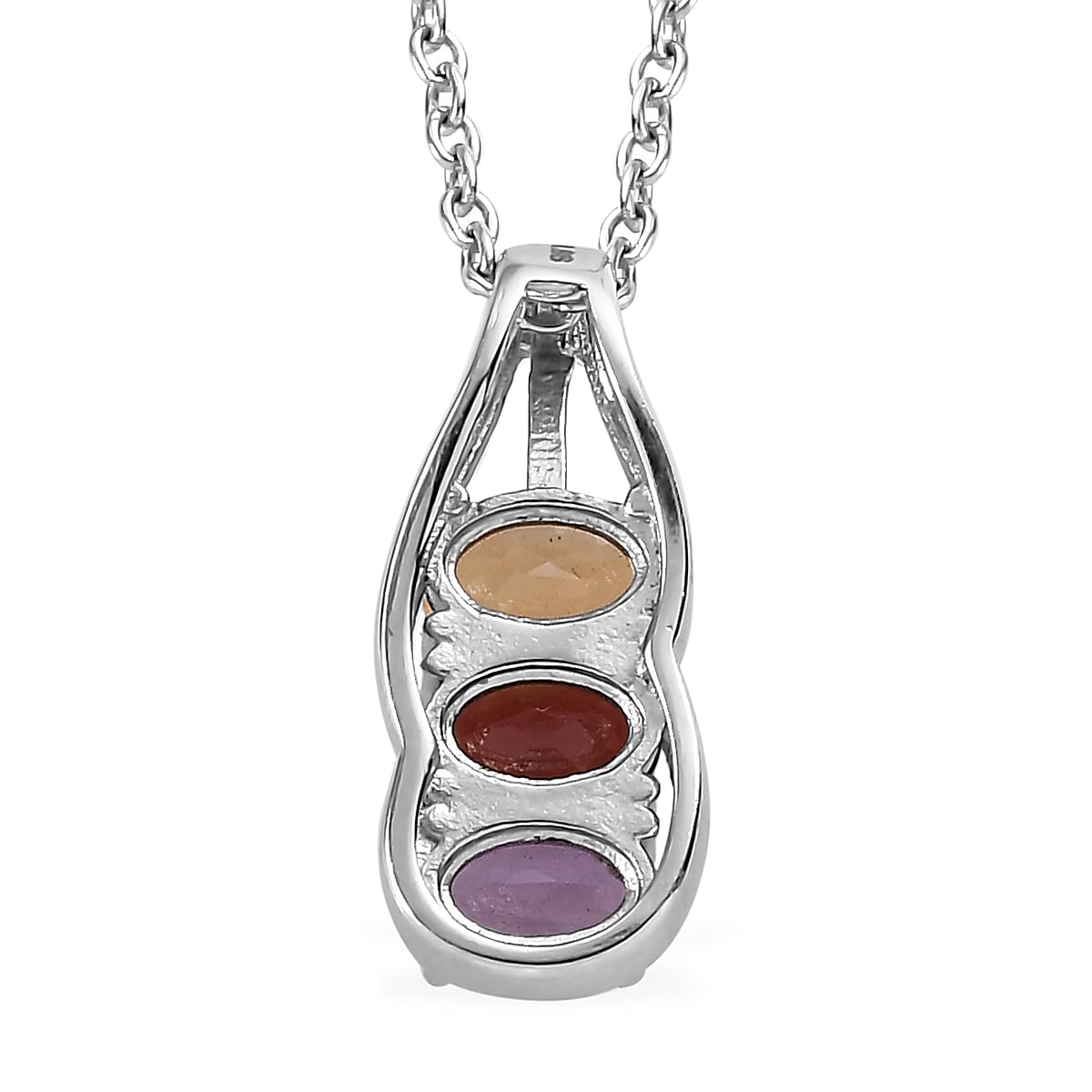 Multi Gemstone 3 Stone Ring (Size 5) and Pendant Necklace 20 Inches in Stainless Steel 2.85 ctw image number 8