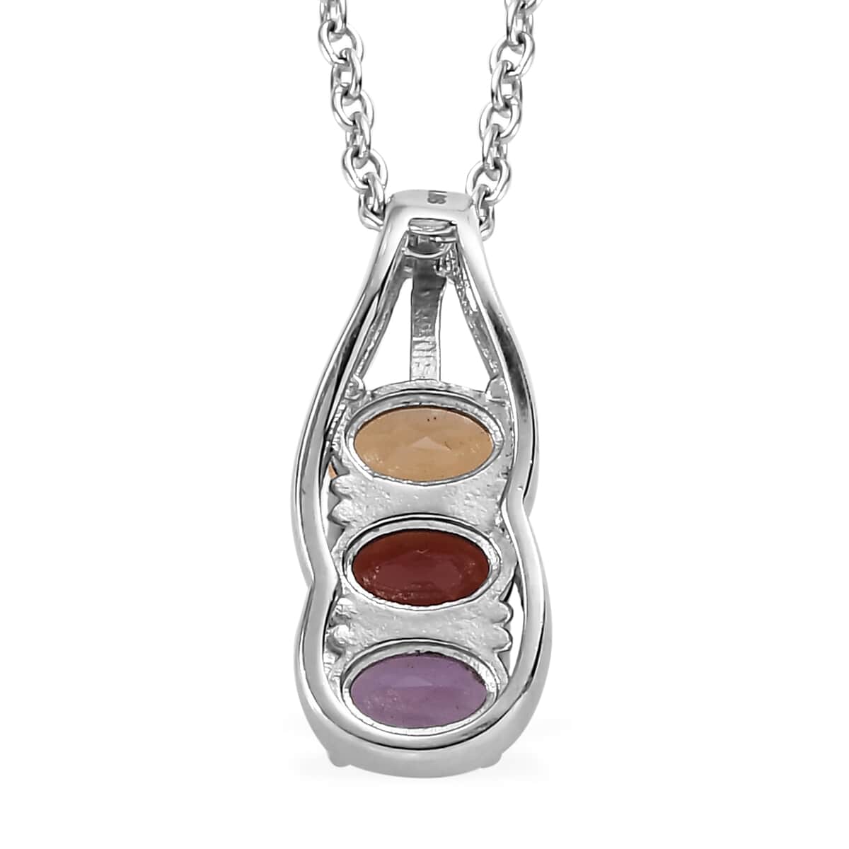 Multi Gemstone 3 Stone Ring (Size 8) and Pendant Necklace 20 Inches in Stainless Steel 2.85 ctw image number 8