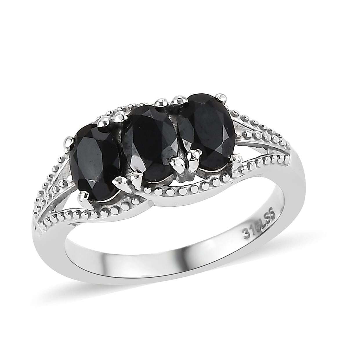 Thai Black Spinel 2.75 ctw 3 Stone Ring Size 5 and Pendant Necklace 20 Inches in Stainless Steel image number 3