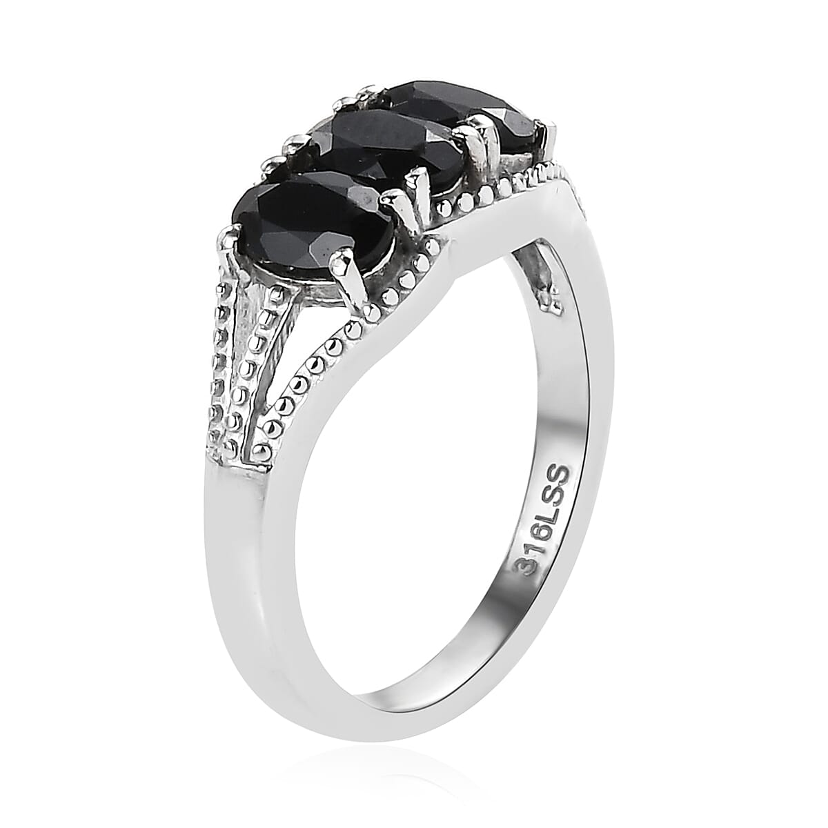 Thai Black Spinel 2.75 ctw 3 Stone Ring Size 5 and Pendant Necklace 20 Inches in Stainless Steel image number 4