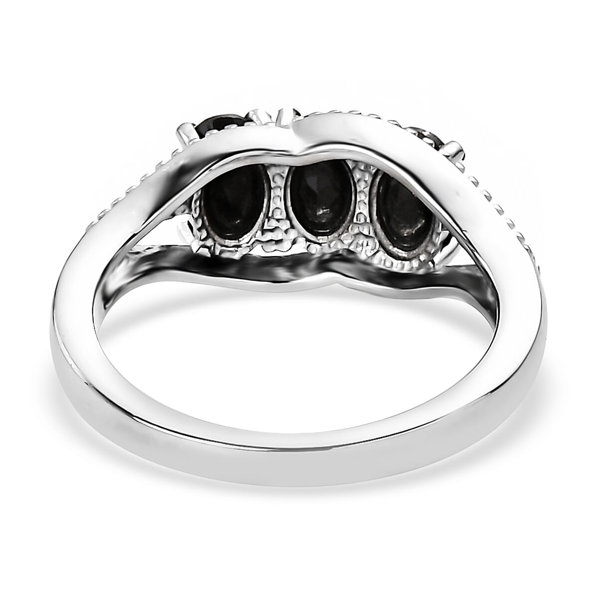 Thai Black Spinel 2.75 ctw 3 Stone Ring Size 5 and Pendant Necklace 20 Inches in Stainless Steel image number 5