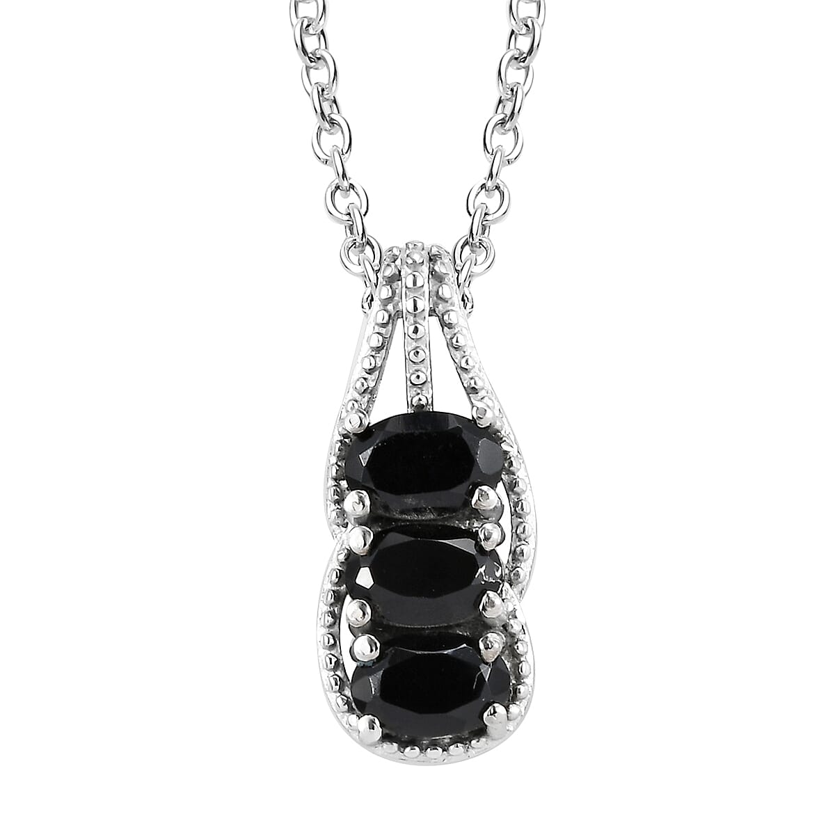 Thai Black Spinel 2.75 ctw 3 Stone Ring Size 5 and Pendant Necklace 20 Inches in Stainless Steel image number 6
