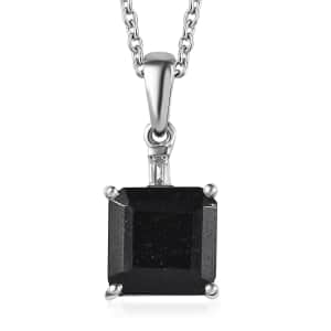 Black Tourmaline and White Topaz Pendant Necklace 20 Inches in Platinum Over Sterling Silver 4.75 ctw