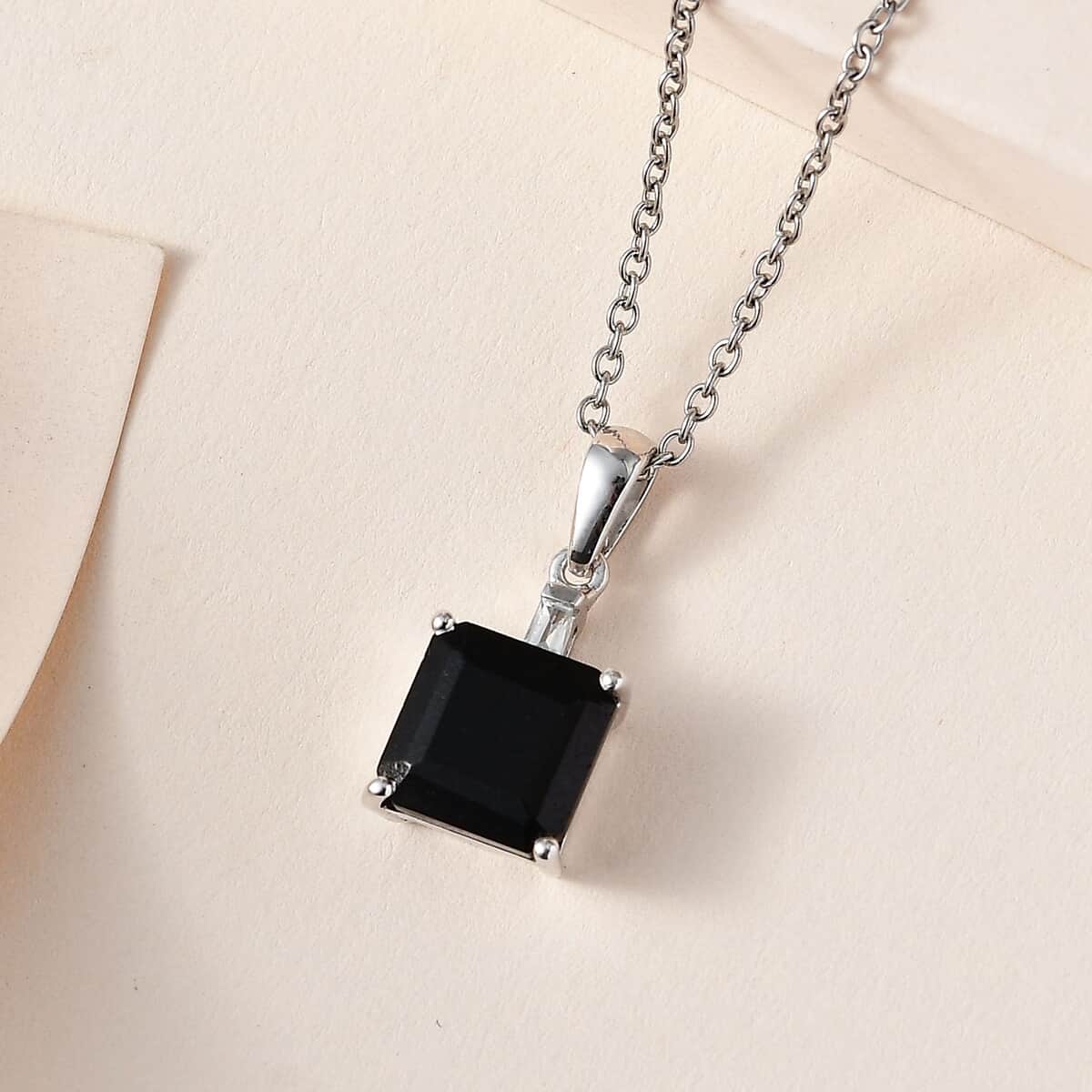 Black Tourmaline and White Topaz Pendant Necklace 20 Inches in Platinum Over Sterling Silver 4.75 ctw image number 1