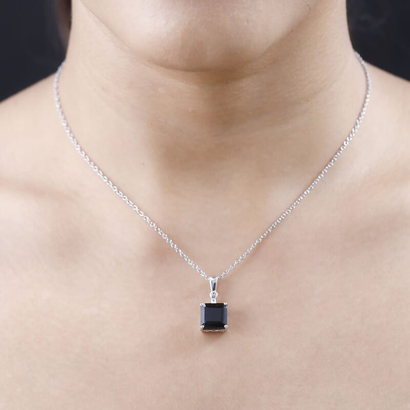 Black Tourmaline and White Topaz Pendant Necklace 20 Inches in Platinum Over Sterling Silver 4.75 ctw
