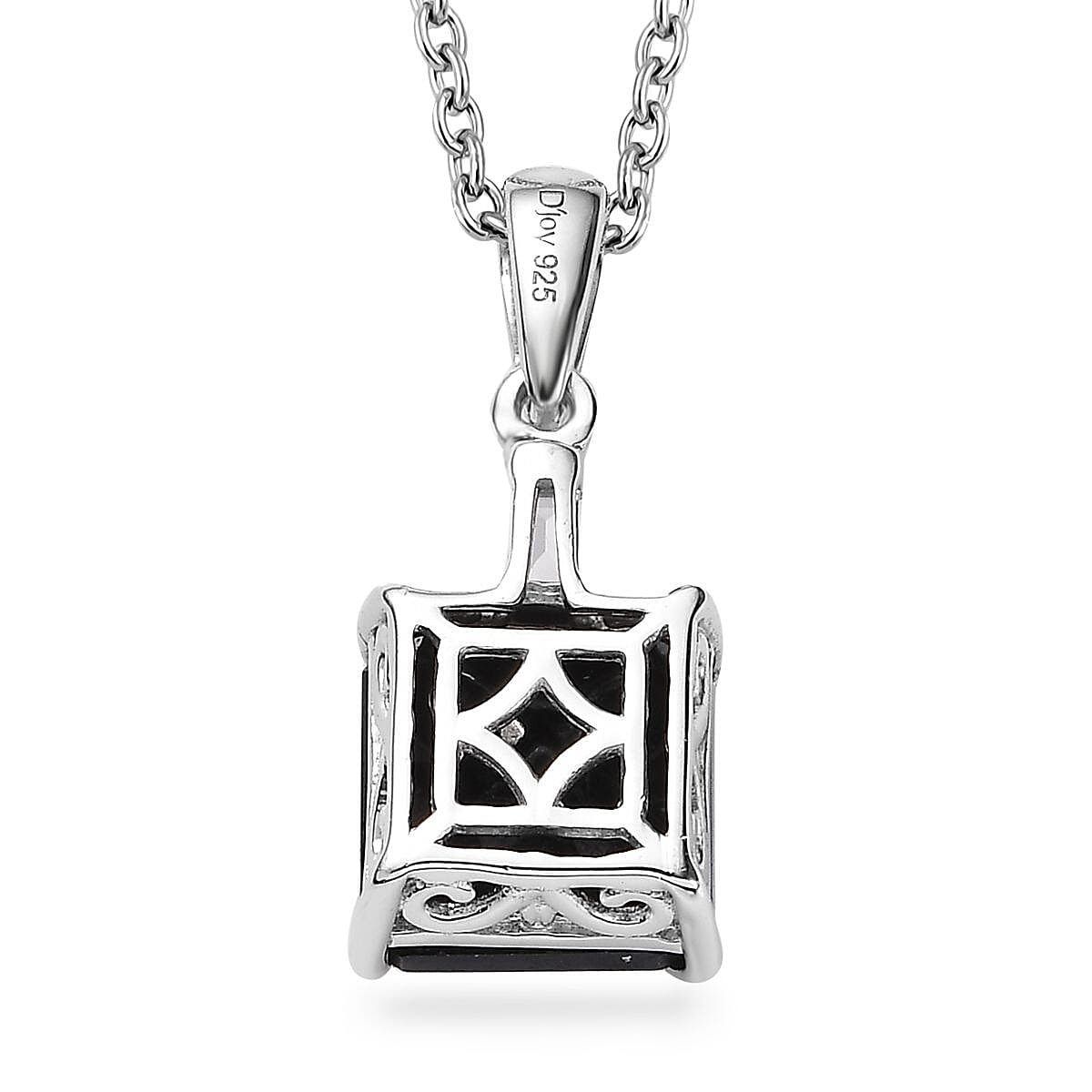 Black Tourmaline and White Topaz Pendant Necklace 20 Inches in Platinum Over Sterling Silver 4.75 ctw