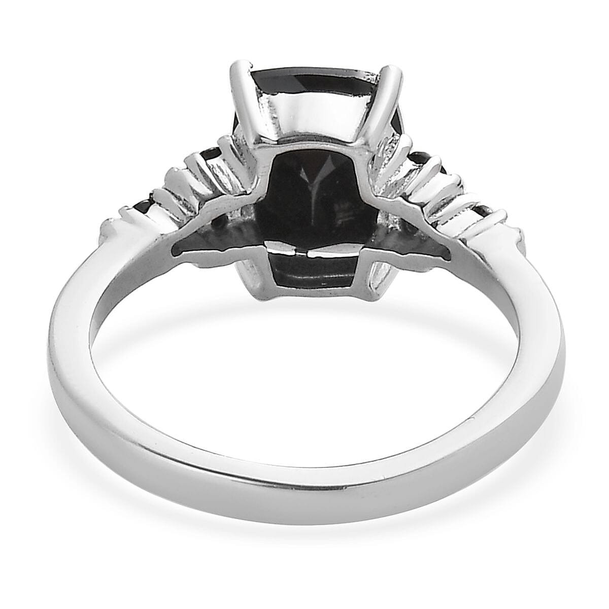 Thai Black Spinel, Simulated Black Diamond Ring (Size 5.0) and Pendant Necklace 20 Inches in Stainless Steel 6.00 ctw