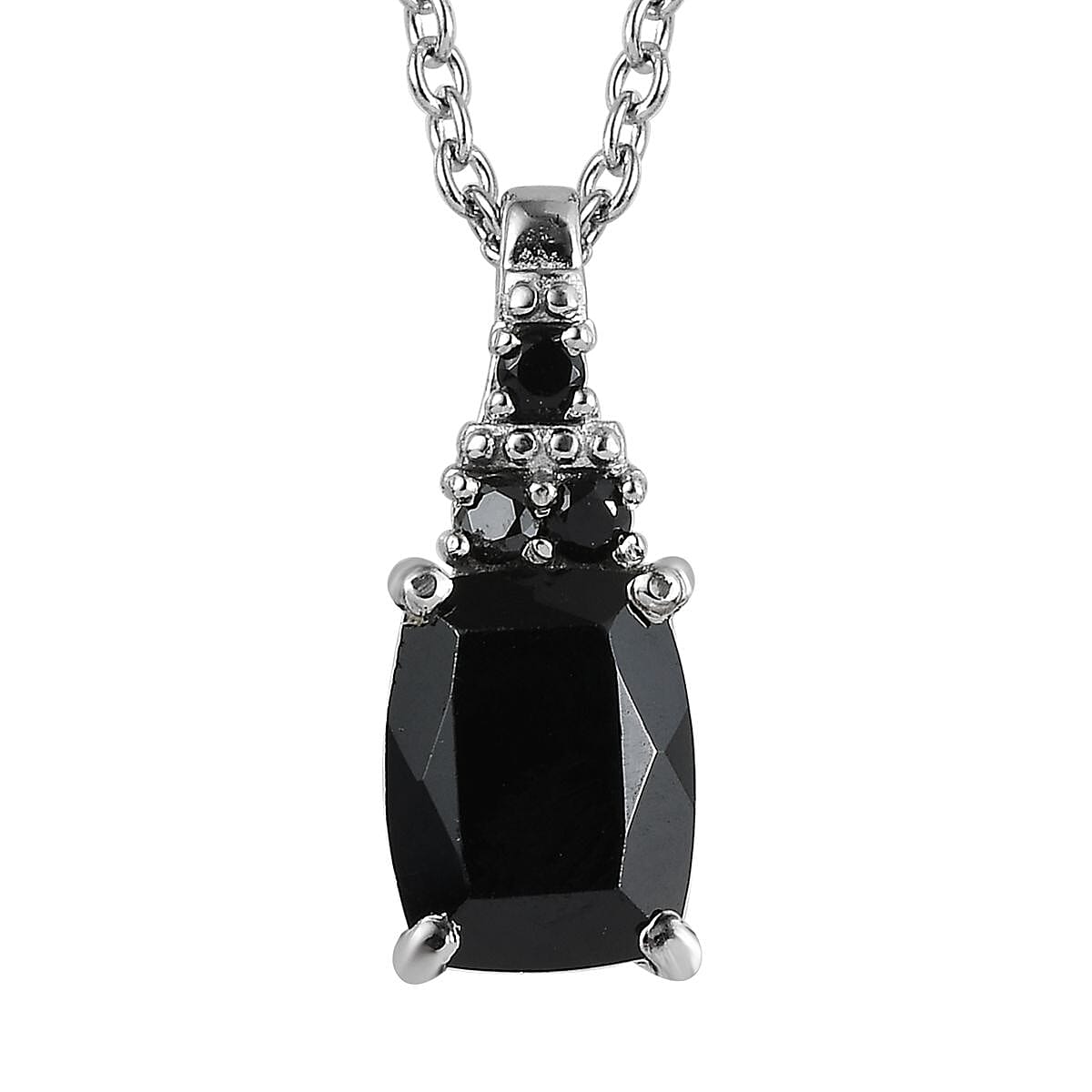 Thai Black Spinel, Simulated Black Diamond Ring (Size 5.0) and Pendant Necklace 20 Inches in Stainless Steel 6.00 ctw