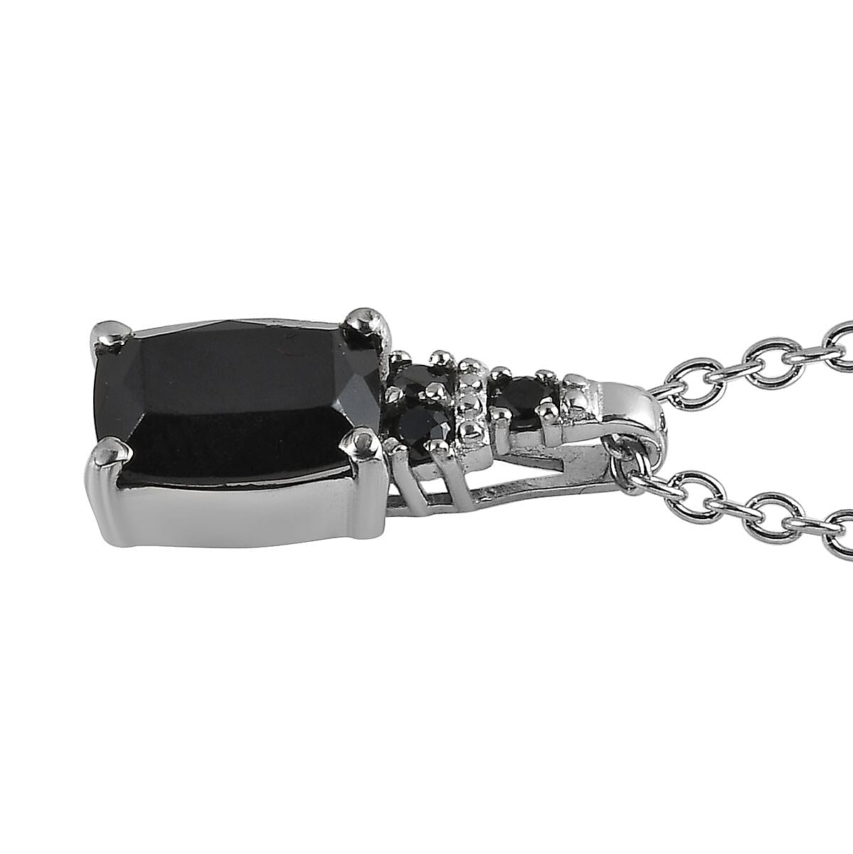 Thai Black Spinel, Simulated Black Diamond Ring (Size 5.0) and Pendant Necklace 20 Inches in Stainless Steel 6.00 ctw