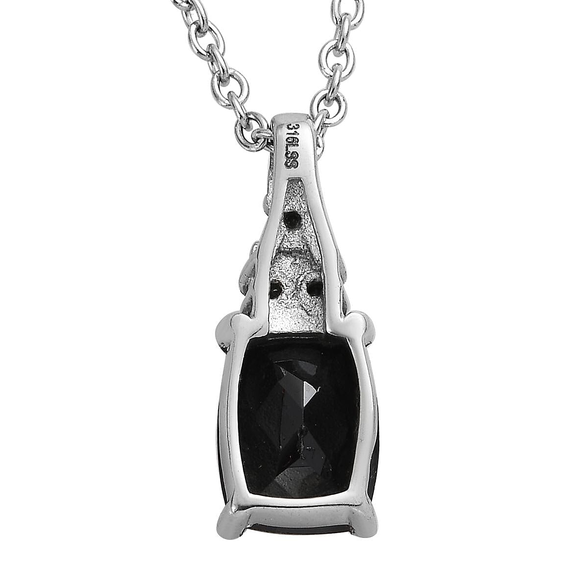 Thai Black Spinel, Simulated Black Diamond Ring (Size 5.0) and Pendant Necklace 20 Inches in Stainless Steel 6.00 ctw