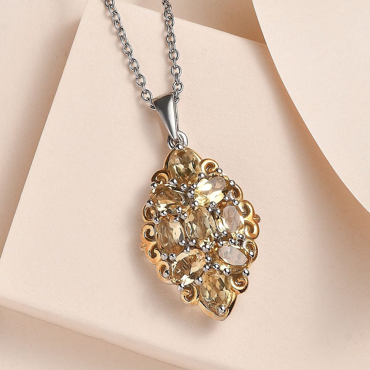 Karis Brazilian Citrine Pendant in 18K YG Plated and Platinum Bond with Stainless Steel Necklace 20 Inches 3.75 ctw image number 1