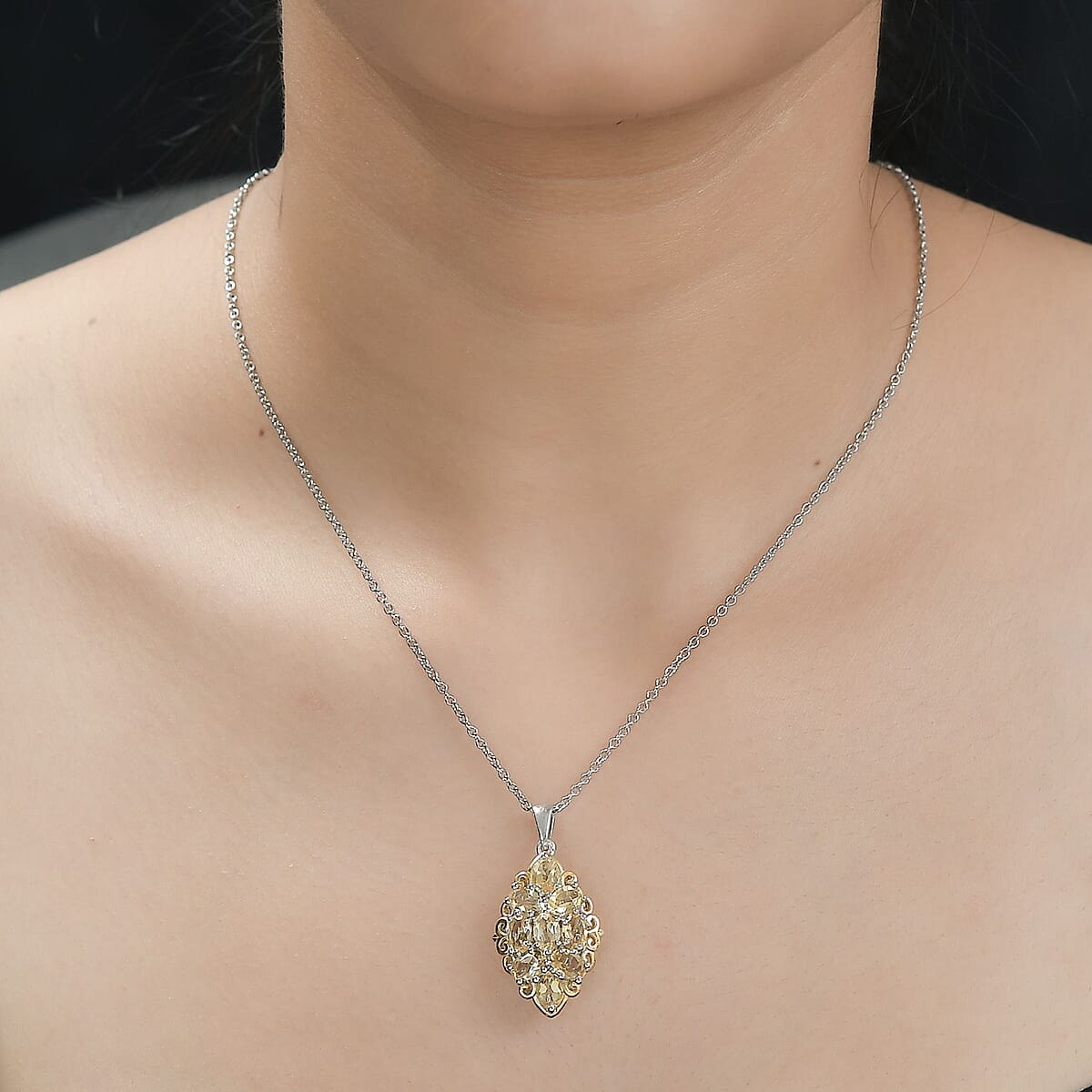 Karis Brazilian Citrine Pendant in 18K YG Plated and Platinum Bond with Stainless Steel Necklace 20 Inches 3.75 ctw image number 2