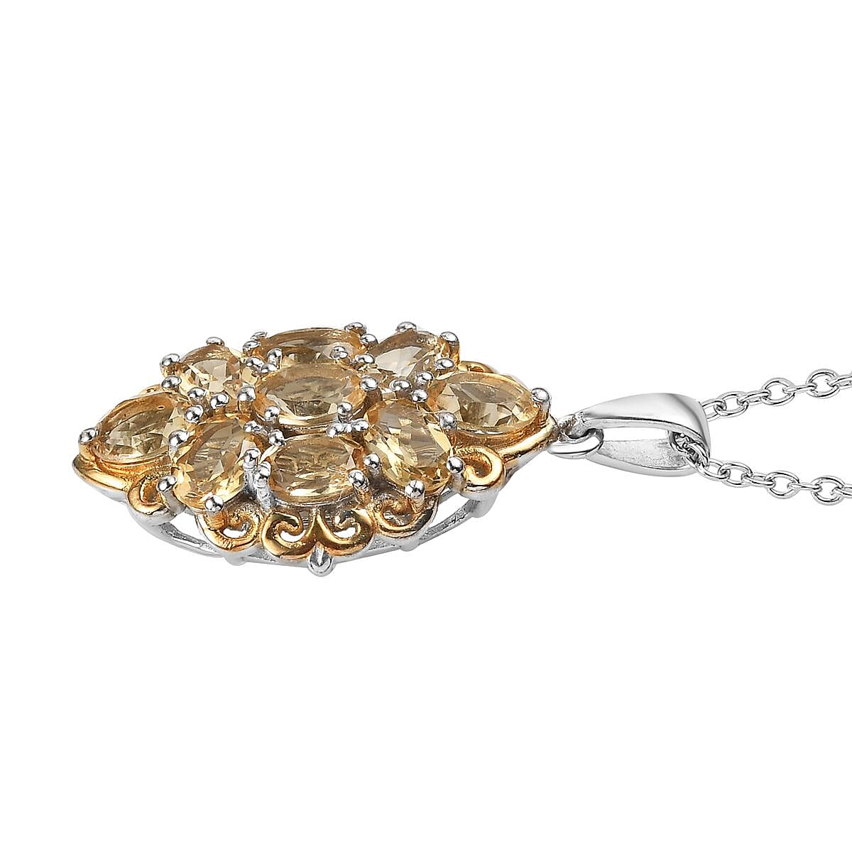 Karis Brazilian Citrine Pendant in 18K YG Plated and Platinum Bond with Stainless Steel Necklace 20 Inches 3.75 ctw image number 3