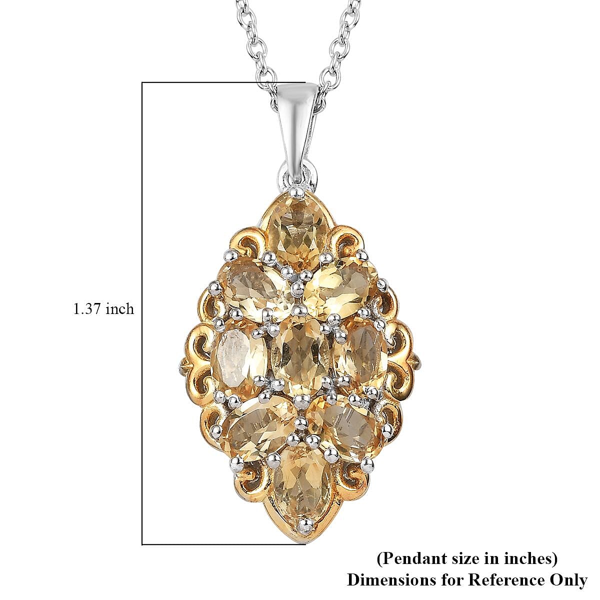 Karis Brazilian Citrine Pendant in 18K YG Plated and Platinum Bond with Stainless Steel Necklace 20 Inches 3.75 ctw