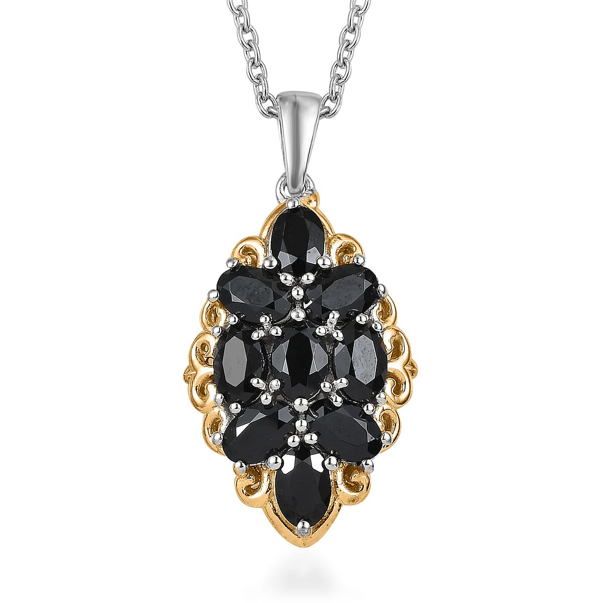 Karis Thai Black Spinel Pendant in 18K YG Plated and Platinum Bond with Stainless Steel Necklace 20 Inches 3.75 ctw image number 0