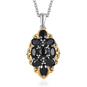 Karis Thai Black Spinel Pendant in 18K YG Plated and Platinum Bond with Stainless Steel Necklace 20 Inches 3.75 ctw